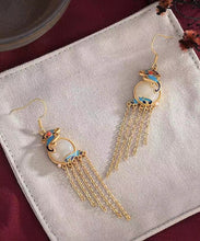 Load image into Gallery viewer, Elegant Yellow Jade Cloisonne Gem Stone Butterfly Tassel Drop Earrings