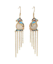 Load image into Gallery viewer, Elegant Yellow Jade Cloisonne Gem Stone Butterfly Tassel Drop Earrings