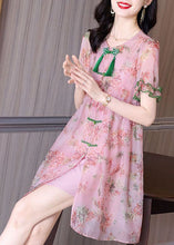 Load image into Gallery viewer, Elegant Yellow Print Chinese Button Tassel Silk Mid Dresses Summer