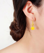 Load image into Gallery viewer, Elegant Yellow Silver Inlaid Beeswax Ball Drop Earrings