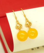 Load image into Gallery viewer, Elegant Yellow Silver Inlaid Beeswax Ball Drop Earrings