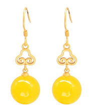 Load image into Gallery viewer, Elegant Yellow Silver Inlaid Beeswax Ball Drop Earrings