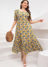 Load image into Gallery viewer, Elegant Yellow Square Collar Print Party Chiffon Maxi Dress Summer