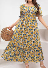 Load image into Gallery viewer, Elegant Yellow Square Collar Print Party Chiffon Maxi Dress Summer