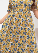 Load image into Gallery viewer, Elegant Yellow Square Collar Print Party Chiffon Maxi Dress Summer