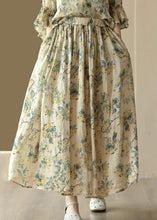 Load image into Gallery viewer, Elegant Yellow Wrinkled Pockets Print Patchwork Linen Skirt Summer