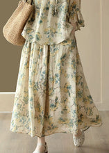 Load image into Gallery viewer, Elegant Yellow Wrinkled Pockets Print Patchwork Linen Skirt Summer