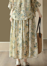 Load image into Gallery viewer, Elegant Yellow Wrinkled Pockets Print Patchwork Linen Skirt Summer