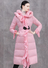 Load image into Gallery viewer, Elegant casual winter jacket ruffles Jackets pink tie waist duck down coat