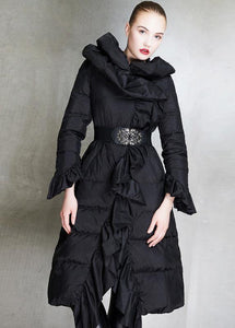 Elegant casual winter jacket ruffles Jackets pink tie waist duck down coat