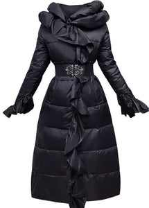 Elegant casual winter jacket ruffles Jackets pink tie waist duck down coat