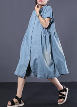 Load image into Gallery viewer, Elegant denim blue cotton clothes Women Cinched pockets long summer Dresses