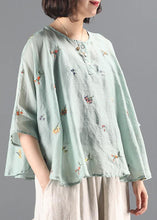 Load image into Gallery viewer, Elegant green embroidery tunic pattern o neck Batwing Sleeve Knee  blouses