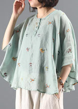 Load image into Gallery viewer, Elegant green embroidery tunic pattern o neck Batwing Sleeve Knee  blouses