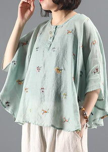 Elegant green embroidery tunic pattern o neck Batwing Sleeve Knee  blouses