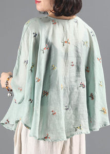 Elegant green embroidery tunic pattern o neck Batwing Sleeve Knee  blouses