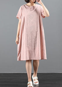 Elegant pink dresses o neck pockets Plus Size Dress