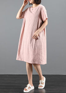 Elegant pink dresses o neck pockets Plus Size Dress