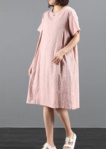 Elegant pink dresses o neck pockets Plus Size Dress