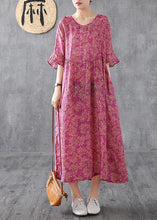 Load image into Gallery viewer, Elegant purple red print Chiffon dress o neck Petal Sleeve loose summer Dress