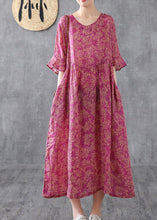 Load image into Gallery viewer, Elegant purple red print Chiffon dress o neck Petal Sleeve loose summer Dress