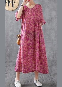 Elegant purple red print Chiffon dress o neck Petal Sleeve loose summer Dress