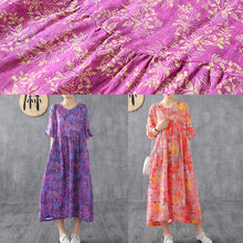 Load image into Gallery viewer, Elegant purple red print Chiffon dress o neck Petal Sleeve loose summer Dress