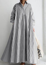 Load image into Gallery viewer, European And American Style Black Peter Pan Collar Striped Cotton Shirts Dress Spring