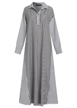 Load image into Gallery viewer, European And American Style Black Peter Pan Collar Striped Cotton Shirts Dress Spring