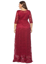 Load image into Gallery viewer, European And American Style Wine Red O Neck Patchwork Lace Long Dress Summer