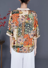 Load image into Gallery viewer, Fashion Beige V Neck Print Silk Shirt Top Half Sleeve