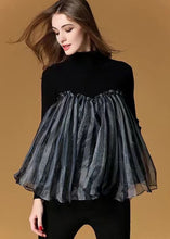 Load image into Gallery viewer, Fashion Black High Neck Tulle Patchwork Striped Knit Sweaters Spring