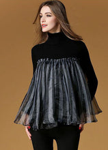 Load image into Gallery viewer, Fashion Black High Neck Tulle Patchwork Striped Knit Sweaters Spring