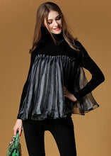 Load image into Gallery viewer, Fashion Black High Neck Tulle Patchwork Striped Knit Sweaters Spring