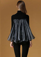 Load image into Gallery viewer, Fashion Black High Neck Tulle Patchwork Striped Knit Sweaters Spring