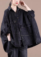 Load image into Gallery viewer, Fashion Black Loose Button Patchwork asymmetrical design Fall Denim Long sleeve Blouse Tops