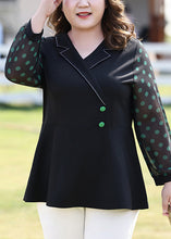 Load image into Gallery viewer, Fashion Black Notched Dot Print Chiffon Shirt Long Sleeve