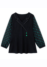 Load image into Gallery viewer, Fashion Black Notched Dot Print Chiffon Shirt Long Sleeve