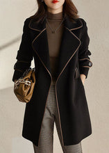 Load image into Gallery viewer, Fashion Black Notched Patchwork Pockets Tie Waist Woolen Coats Fall