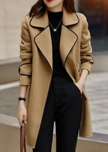 Load image into Gallery viewer, Fashion Black Notched Patchwork Pockets Tie Waist Woolen Coats Fall