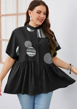 Load image into Gallery viewer, Fashion Black O-Neck Dot Print Patchwork Button Shirt Summer