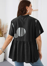 Load image into Gallery viewer, Fashion Black O-Neck Dot Print Patchwork Button Shirt Summer