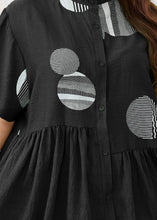 Load image into Gallery viewer, Fashion Black O-Neck Dot Print Patchwork Button Shirt Summer