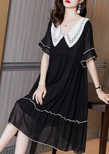 Load image into Gallery viewer, Fashion Black Peter Pan Collar Patchwork Chiffon Maxi Dresses Summer