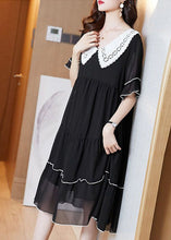 Load image into Gallery viewer, Fashion Black Peter Pan Collar Patchwork Chiffon Maxi Dresses Summer