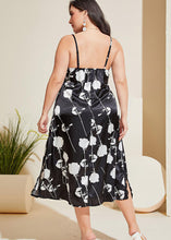 Load image into Gallery viewer, Fashion Black Print Side Open Chiffon Spaghetti Strap Dress Sleeveless