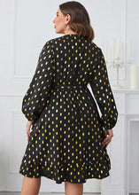 Load image into Gallery viewer, Fashion Black Ruffled Dot Print Tie Waist Chiffon Dresses Fall