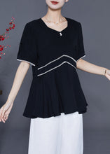 Load image into Gallery viewer, Fashion Black Slim Fit Patchwork Exra Large Hem Chiffon Blouse Tops Summer