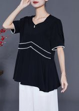 Load image into Gallery viewer, Fashion Black Slim Fit Patchwork Exra Large Hem Chiffon Blouse Tops Summer