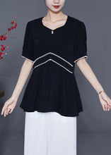 Load image into Gallery viewer, Fashion Black Slim Fit Patchwork Exra Large Hem Chiffon Blouse Tops Summer